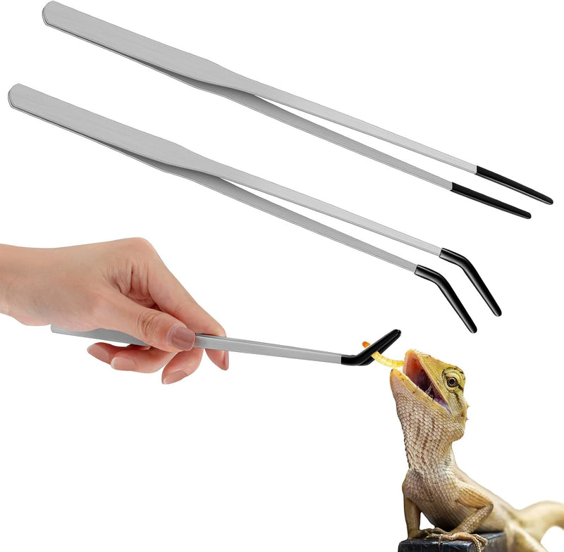 Lasnten 2 Pcs Reptile Feeding Tongs, 10 Inch &10.5 Inch, Long