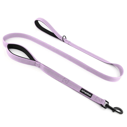APakBak Double Handle Dog Leash 6 FT Reflective 2 Handle Traffic Lead with Padded Grip, Heavy Duty Nylon Leash for Walking Training, for Small Medium Large Dogs, Purple