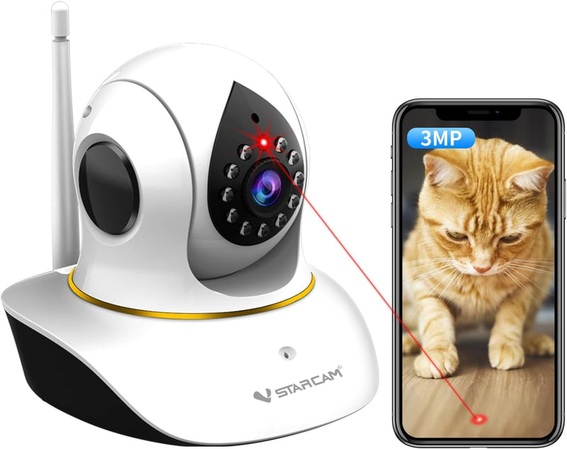 VSTARCAM Pet Camera with Laser, 3MP 2.4GHz WiFi Interactive Dog & Cat Laser Toy with Night Vision, Motion Detection Aler