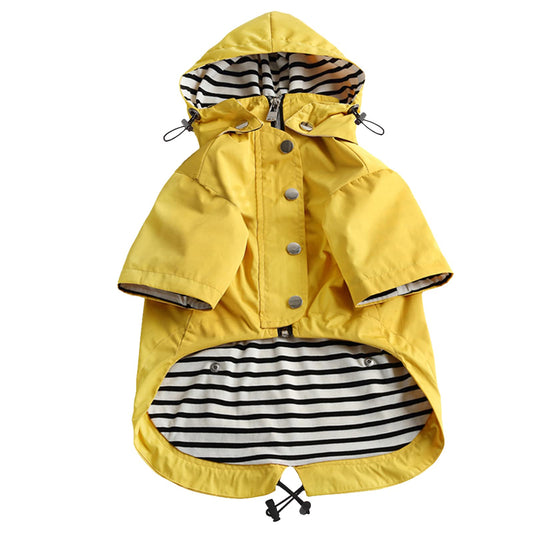 Morezi Dog Zip Up Raincoat with Reflective Buttons, Rain/Water Resistant, Adjustable Drawstring, Removable Hood, Raincoats with Legs 8lbs to 80lbs Available - Yellow - S