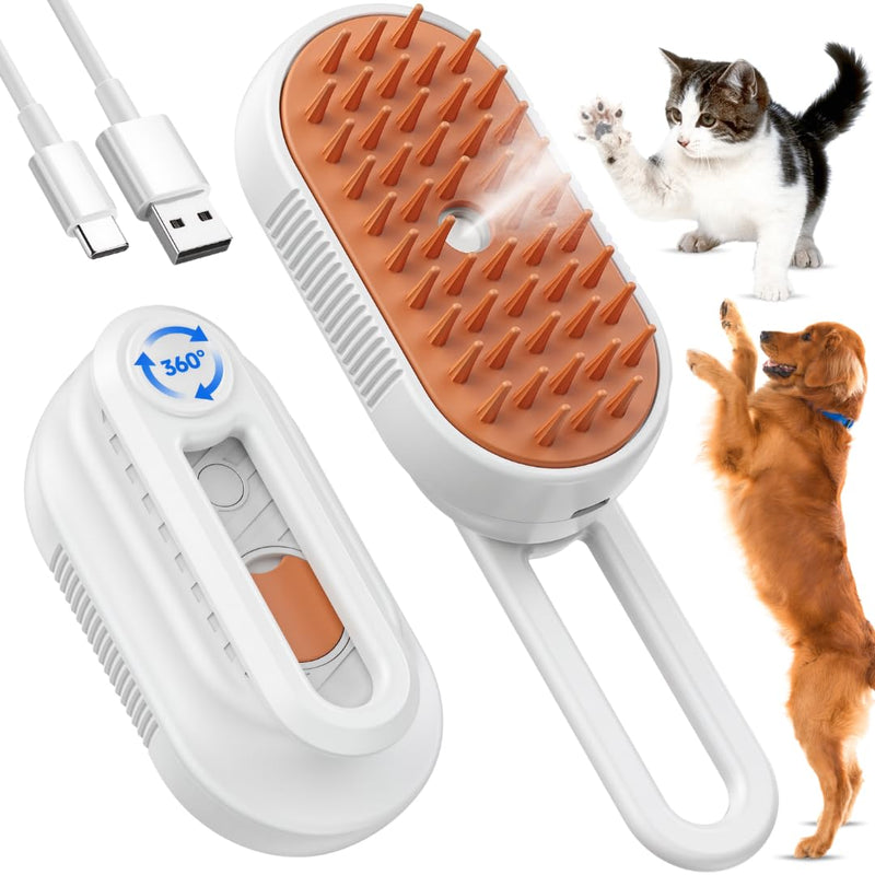 Innosel Cat Steam Brush for Shedding, 4-in-1 Rechargeable Pet Grooming Brush for Cats & Dogs, Anti-Static, Massage, Cleaning & Combing with Gentle Steam, Removes Loose Hair & Tangles (White)