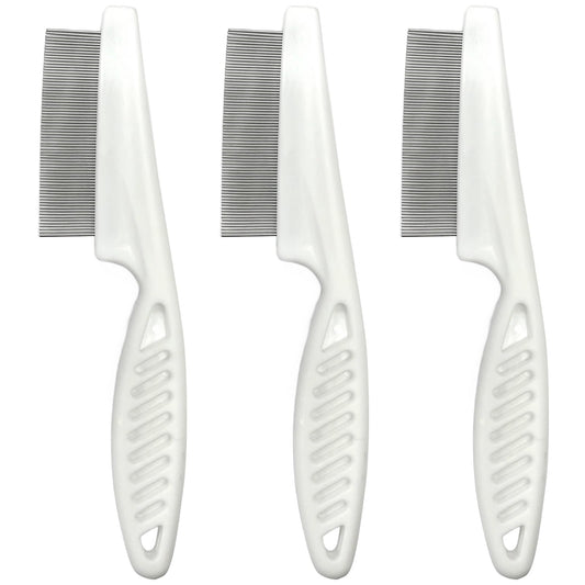 3-Piece Flea & Lice Fine-Tooth Comb Set for Dogs and Cats, Stainless Steel Pin Grooming Tools with Non-Slip Handle