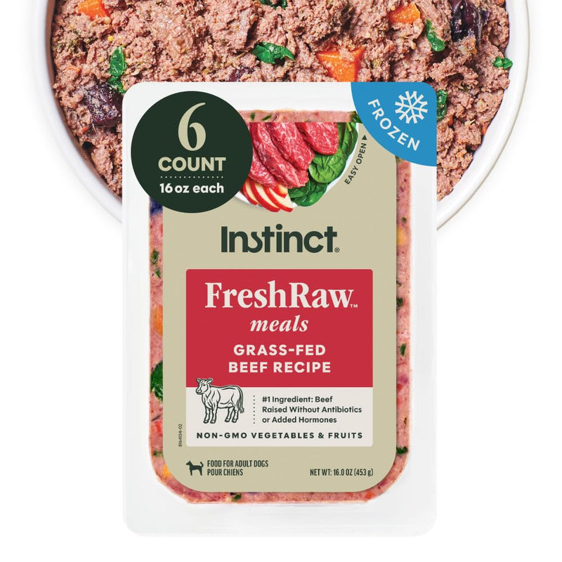 Instinct FreshRaw Meals, Natural Frozen Dog Food, Grain-Free - Grass-Fed Beef, 16 oz. (Pack of 6)