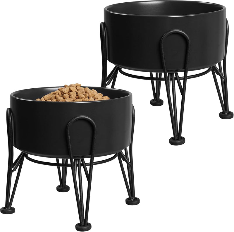 Elevated Dog Bowls, Ceramic Raised Dog Bowl Set with Anti-Slip and Non-Tip Metal Stand, 2 Pack Pet Food and Water Feedin