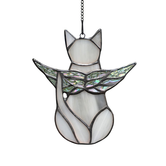 BOXCASA Cat Memorial Gifts for Loss of Cat, Gray Angel Cat Suncatcher with Iridescent Wings, Stained Glass Window Hanging, Pet Sympathy Gift for Women, Memorial Gift