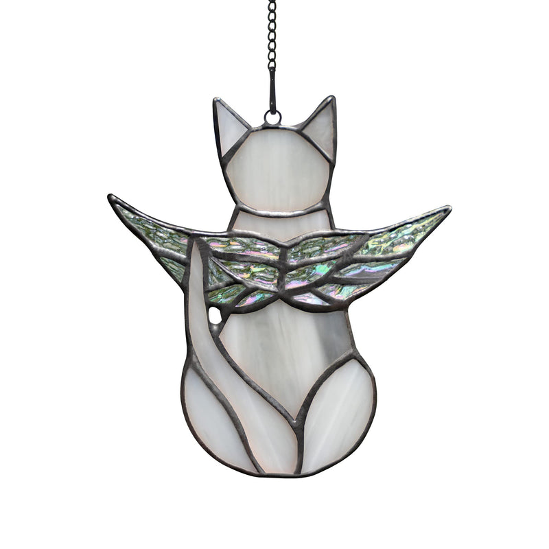 BOXCASA Cat Memorial Gifts for Loss of Cat, Gray Angel Cat Suncatcher with Iridescent Wings, Stained Glass Window Hanging, Pet Sympathy Gift for Women, Memorial Gift