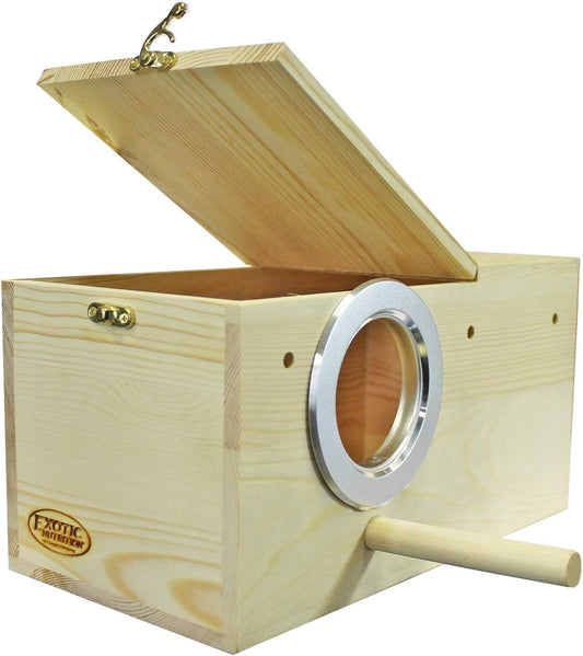 Sturdy Nest Box (M) - Cage Attachment, Hinged Lid, Perching Ledge - for Sugar Glider, Squirrel, Rat, Finch, Parakeet, Lo