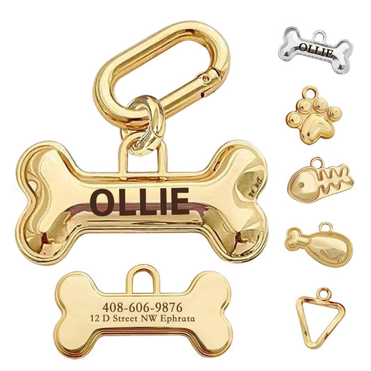 MEMOPAW Dogs Tag Stylish Personalized Double Sided Deep Engraved Cat & Dog Tags Engraved for Pets Bone Balloon Shape Brass