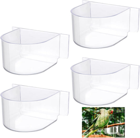 LemonRoad 4 Pcs Clear Bird Cage Feeder Bird Food Water Bowls Dish for Cage