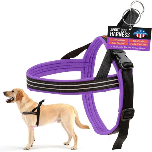 ComfortFlex Sport Dog Harness – No-Choke, Fully Padded, Non-Chafing Harness with Control Handle – Reflective, Lightweight, Adjustable for Active Dogs – Medium, Purple