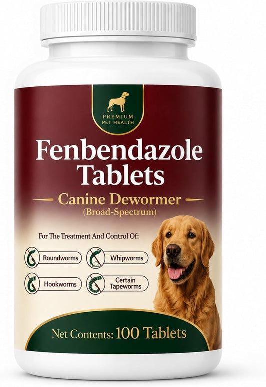 Canine Dewormer for Dogs (fenbendazole),for Treatment and Control of Tapeworms, Roundworms, Hookworms and Whipworms,100 