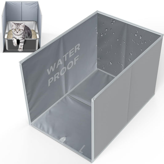 24"L × 17"W × 16"H Foldable Cat Litter Box Enclosure, All-in-One Litter Box Splash Guard for Large Litter Pan, High Sided Litter Box Shield with Removable Mat, Easy to Clean, No Mess, Odorless