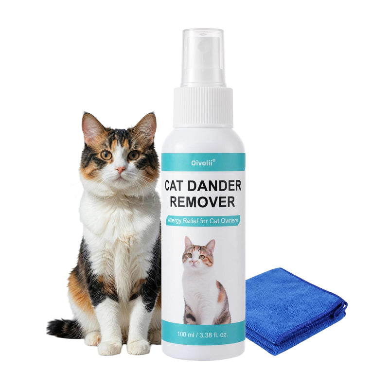 Oivolii Cat Dander Remover Spray – Natural & Safe Allergy Relief for Cats & Humans, Relieves Itchy Skin & Reduces Dander – Includes 2 Spray Heads & Cleaning Cloth