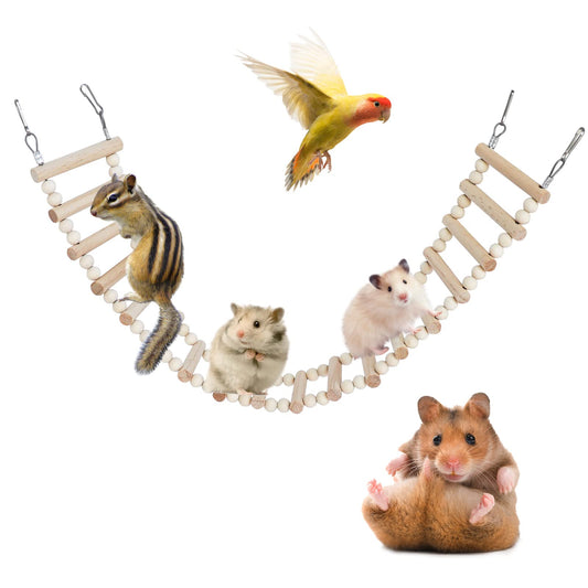 Rat Ladder Bridge Toy, Rat Climbing Toys, Natural Wooden Hamster Ladder Bridge Toy, Cage Accessories for Bird Parrots Parakeets Hamster Cockatiels Sugar Gliders - 18 Steps - 25.98 x 3.14 Inch