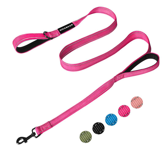HIHANHAN Reflective Dog Leash with Double Handle, Dog Leash 4 FT Long, Supports Medium and Large Dogs, Heavy Duty for Walking, Running, and Training, Rose Red