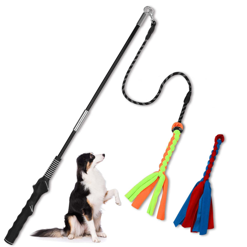 SYOOY Flirt Pole for Dogs, Interactive Dog Toys Teaser Wand Play Pole with Fleece Rope Lure Chewing Toy for Small Medium Large Dogs Puppy Outdoor Exercise & Training