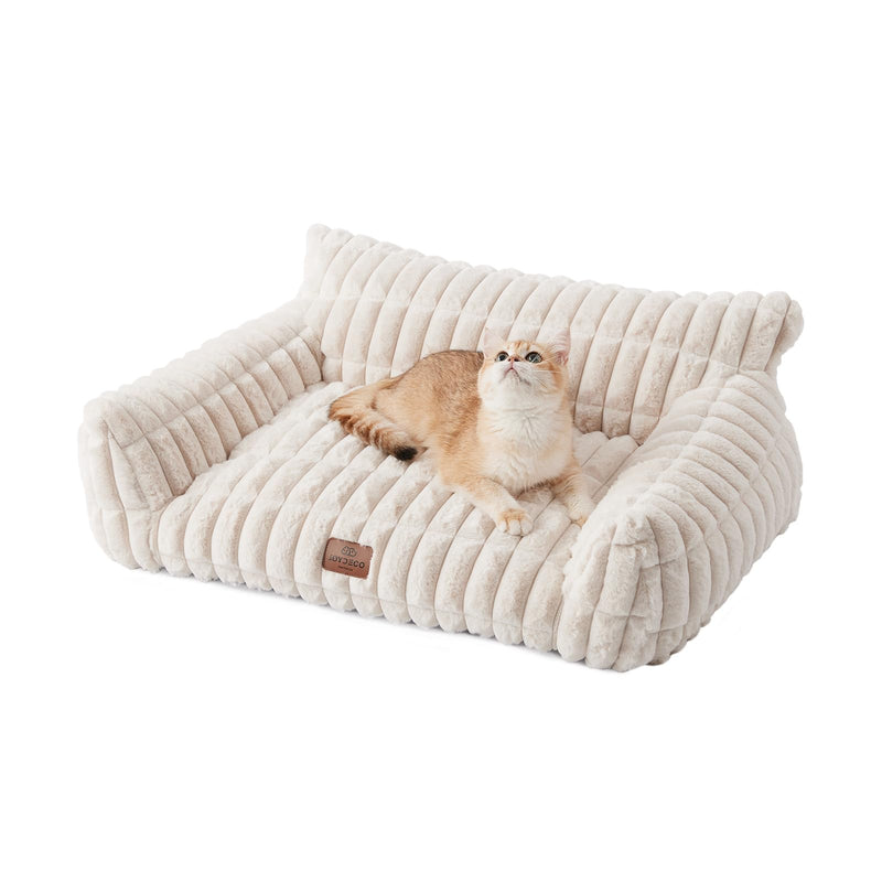 Joydeco Cat Couch for Pets, 24 inch Plush Pet Sofa, Cat Bed for Indoor Cats with Removable Washable Cover, Supportive Pet Sofa, Cream