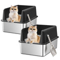 2PACK Stainless Steel Cat Litter Box with Lid,19.7” L x 13.8” W x 11.8”H Deep,Large Metal Litter Box with High Side,for Small and Large Cats,Anti-Leakage Non-Sticky Include Litter Scoop