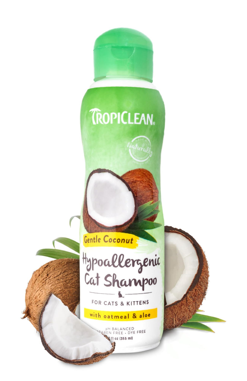 TropiClean Gentle Kitten & Cat Shampoo, Pet Shampoo for Allergies & Sensitive Skin, Made in USA, Gentle Coconut Scent, Safe for Puppies & Dogs, 12oz.