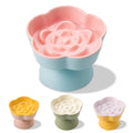 Tilted Cat Bowl, Flower-Shaped Ceramic Slow Feeder Cat Bowl, Raised Pet Bowl for Whisker Relief, Prevents Vomiting & Bloating, Non-Slip Base, Easy to Clean for Dry/Wet Food (Pink & Blue)