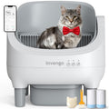 Invengo Automatic Cat Litter Box Self Cleaning, App Control, Open-Top Automatic Litter Box with Safety Sensors, Ultra-Quiet, 10.5L Waste Bin with Odor Control, 2 Rolls of Garbage Bags, LightGrey