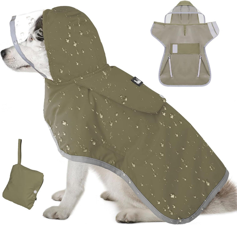 Lukovee Dog Raincoat, Ultra-Light Rain Jacket with Hood & Leash Hole, M