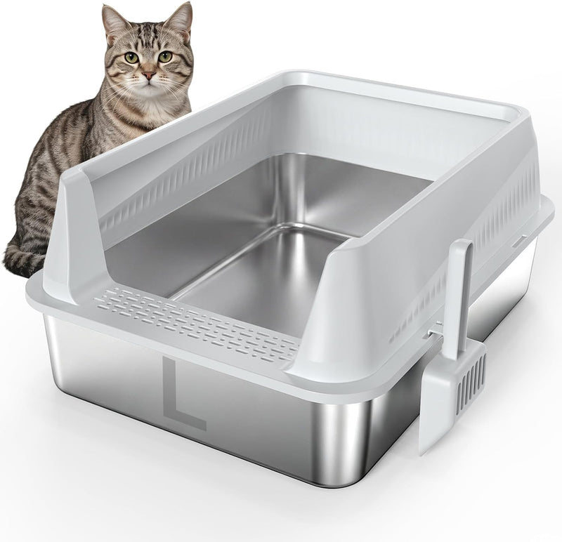 AIPERRO Stainless Steel Litter Box with Lid, High Sided Metal Litter Boxes