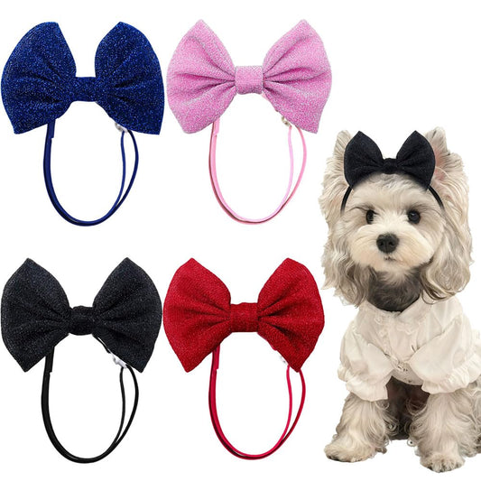 4Pcs Dog Hair Bow Headband for Small Medium Dogs, Adjustable Pet Dog Hair Bow Headband for Pets Puppy Cats Grooming Accessories (Solid Color, for Puppies)