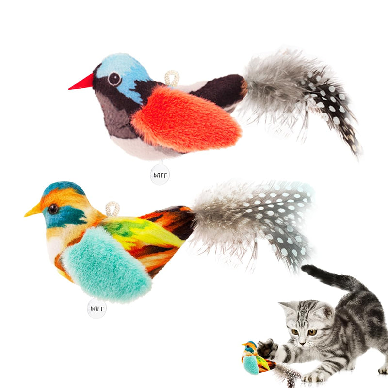 ipawspace Catnip Cat Toys Satisfy Cat's Natural Hunting Instintion for Indoors Cats Feather Toys Interactive with Lifelike Chirp Sound Chirping Bird Kitten Toy (2 Pack)