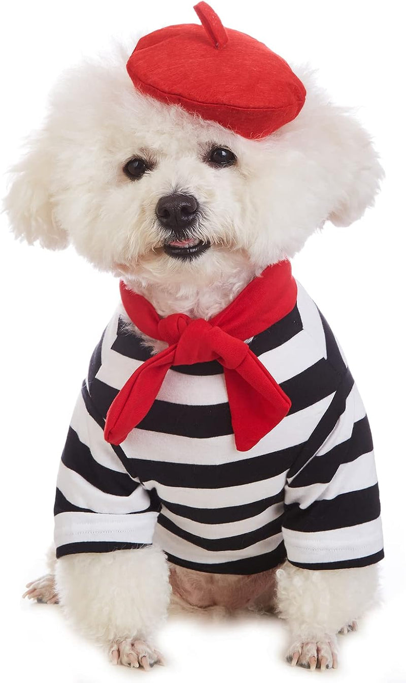 Artist Dog Costume with Funny Hat Painter Pet Clothes for Small Dog Shirts Puppy Summer T-Shirt (L)