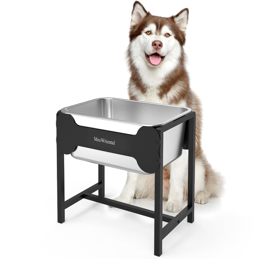 2.5 Gallon Elevated Dog Water Bowl for Large Breeds, 14.2" Tall Raised Stainless Steel Large Dog Water Bowl with Full Metal Stand for Relief Joint Pressure, Tip-Proof, Easy to Clean, Indoor & Outdoor