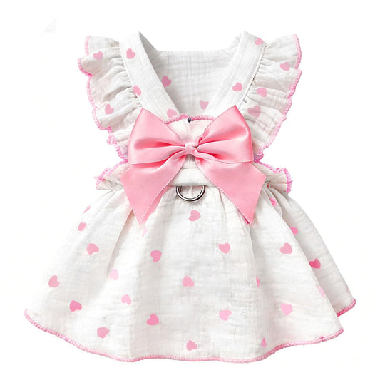 Dog Dresses for Small Dogs Girl Female Dog Cat Clothes Dress Cute Cotton Extra Summer Clothes Bow Decor Printed Love Birthday Outfit Puppy Clothes (Light Pink, X-Small)