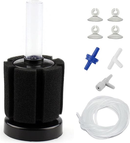 AQUANEAT Aquarium Air Powered Sponge Filter, Fish Tank Bio Bubble Filter with Airline Tubing, Valves, Suction Cup(up to 