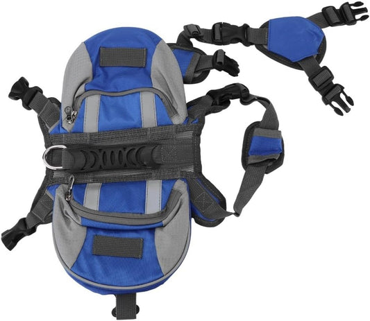 Dog Saddle Bag Backpack,Bright Blue Nylon Dog Pack with Reflective Strips,Adjustable Dual Pockets for Hiking Camping(M)