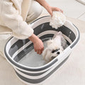 Collapsible Pet Bath Tub with Drain Plug, 23.6" L x 15.7" W Foldable Dog Cat Bathtub with Water Temperature Sticker, Por