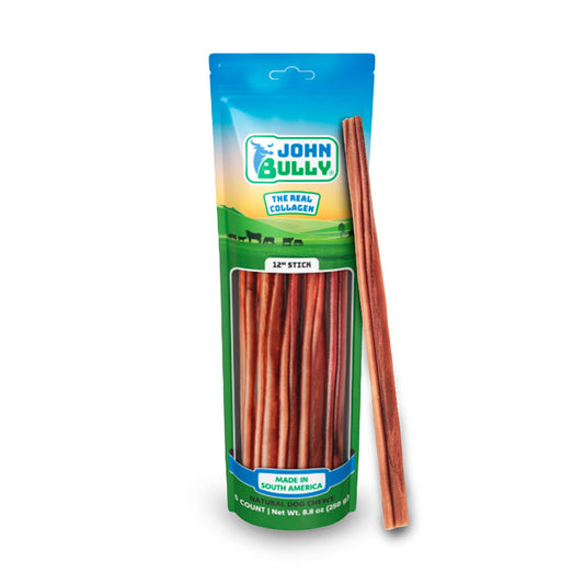 john bully Collagen Stick 12" 5PK, The Best Option for Your Dog, 100% Natural, Rich in Protein, Highly Digestible, Gluten Free,Premium Grade Quality,Odor Free The Real Collagen