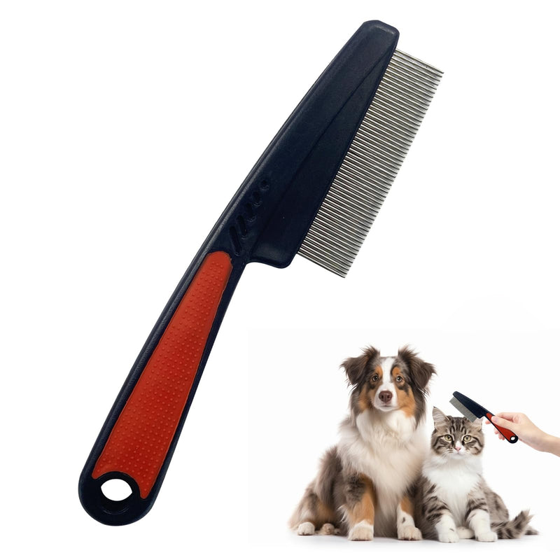 Flea Comb with Rubber Handle, 2025 Upgraded Fine Tooth Dandruff Comb for Dogs & Cats, Fine Tooth Dog Combs for Grooming (Red)