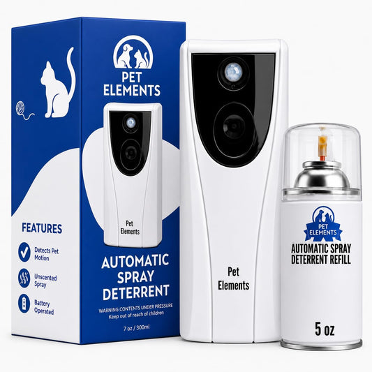 Pet Elements Automatic Cat Deterrent Spray - Contactless Behavior Correction - Motion Activated Sensor Air Burst - Odorless - Non-Staining - Versatile Placement Dog & Cat Repellent Spray Indoor