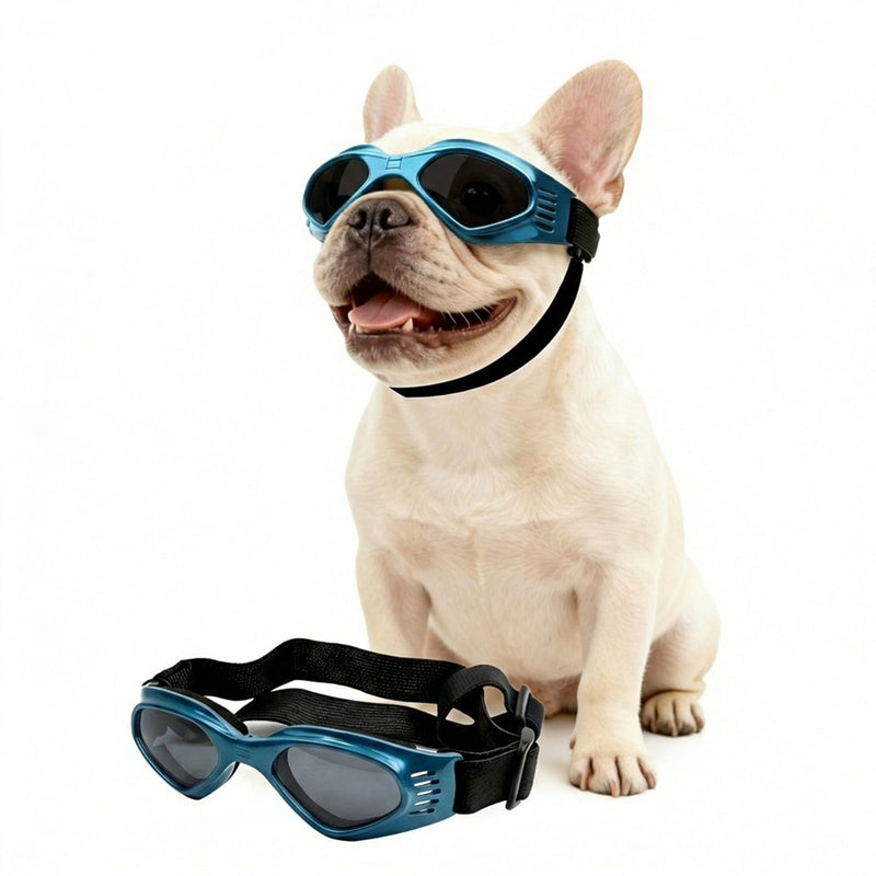 NAMSAN Dog Goggles for Small to Medium Dogs, Dog Sunglasses UV Protection for Medium Dogs Outdoor Cycling Driving, Small Puppy Glasses Dog Eye Protection, Anti-Fog Windproof, Adjustable, Blue