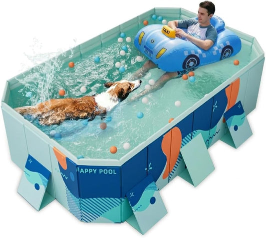 102" Foldable Dog Bathing Pool, Non-Inflatable Collapsible Pet Bath Tub for Large Dogs, 4-Layer PVC, Non-Slip Base, Quic