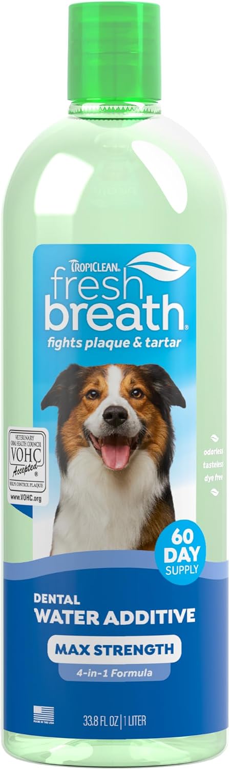 TropiClean Fresh Breath Max Strenth Water Additive, Teeth Cleaning, 33.8oz