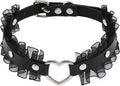 Heart Collar and Leash Set with Lace Edge for Cat, 2PCS Cosplay Rave Jewelry Accessories for XS-M Pet Dog (Black)