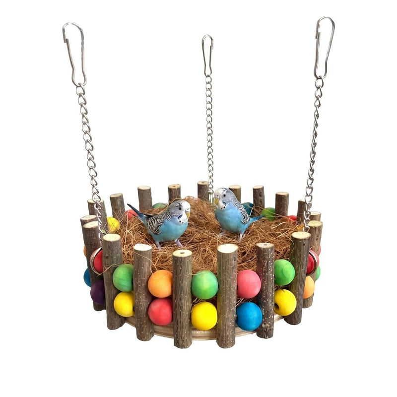 KraAra 3-in-1 Parrot Hammock Bird Nest Bed Swing Toys with Wood Perch for Parrot Budgie Parakeet Cockatiel Conure Lovebird Hamster Rat Mice