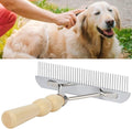 Metal Undercoat Rake, Anti Slip Dog Grooming Rake with Wooden Handle, Portable Dog Rake Brush, Dog Deshedding Rake for C