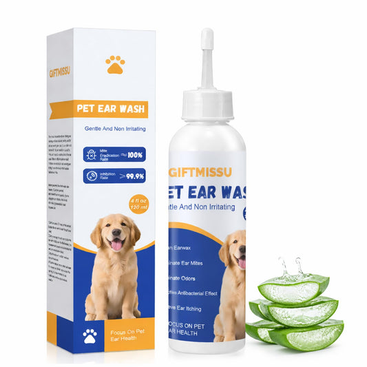 GIFTMISSU 4 fl oz Dog Ear Cleaner Solution, Gentle Ear Wash for Dogs and Cats, Pet Ear Cleaner for Routine Ear Cleaning and Care, Ideal for Regular Pet Grooming Use