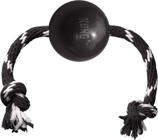 KONG Extreme Ball with Rope, Rubber Fetch Toy, Black, for Large Dogs