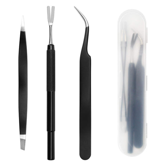 COITEK 3 in 1 Tick Remover Kit, Black Tick Remover Tweezers Stainless Steel Tick Remover Tools Set for Pet Dog, Cat, Human with Storage Box (Black)