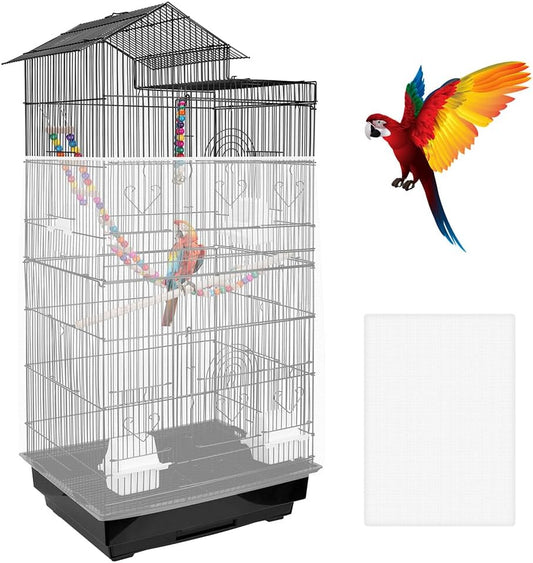 Universal Bird Cage Seed Catcher – Stretchy, Lightweight Mesh Skirt for Parrot Cages, Stops Scatter, Breathable Fabric, Adjustable & Reusable, White viiwxx