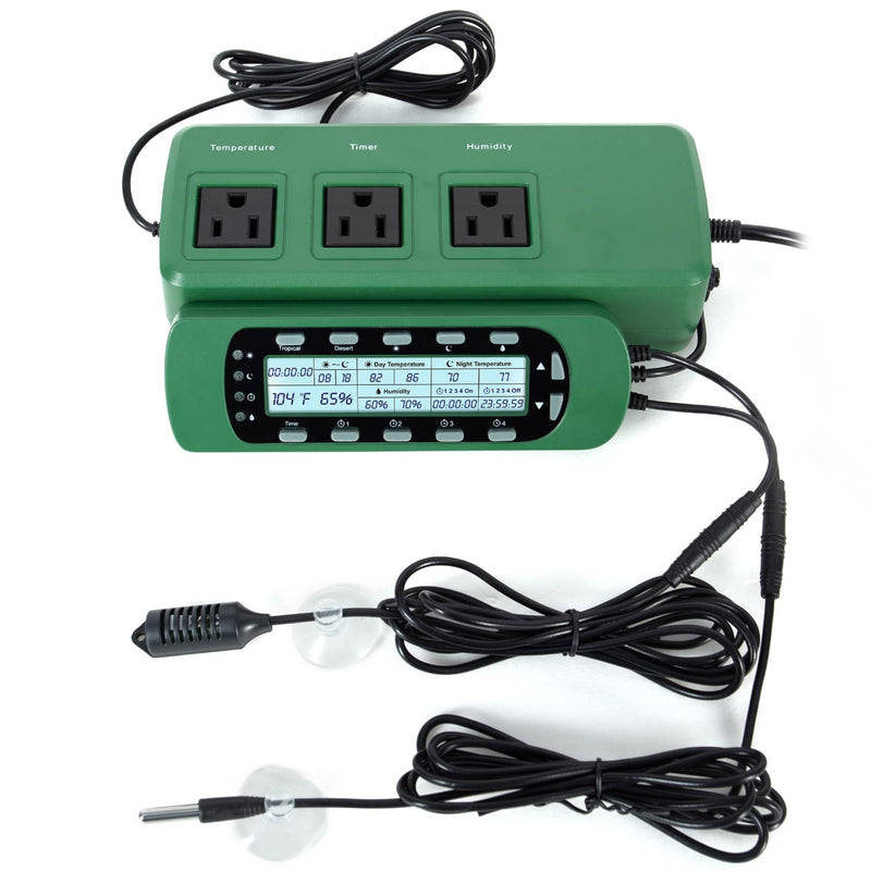 REPTI ZOO Reptile Digital Thermometer Hygrometer Controller for Tank Terrarium - Waterproof Reptile Timer with Thermosta