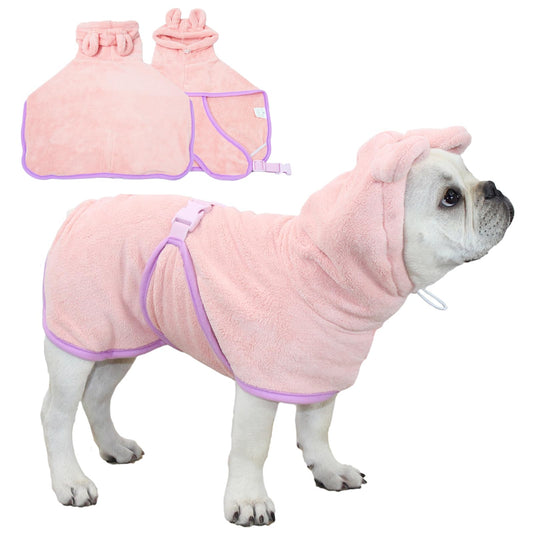 Fnaobai Pet Bathrobe for Dog Cat Absorbently Quick Drying Coat Cute Dogs Bath Towel Hooded Robe Adjustable Collar & Belly Strap for Pool Beach (Pink, X-Small)